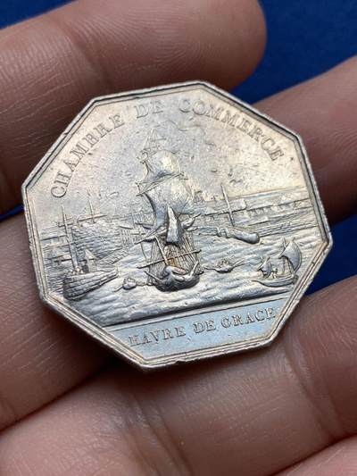 《竞宝斋》第440场 周日，周一，周二 3场连拍 （全场包邮） - 法国八角银章，路易十八头像勒阿弗尔商会，14.38g，31.8mm，早期无边铭