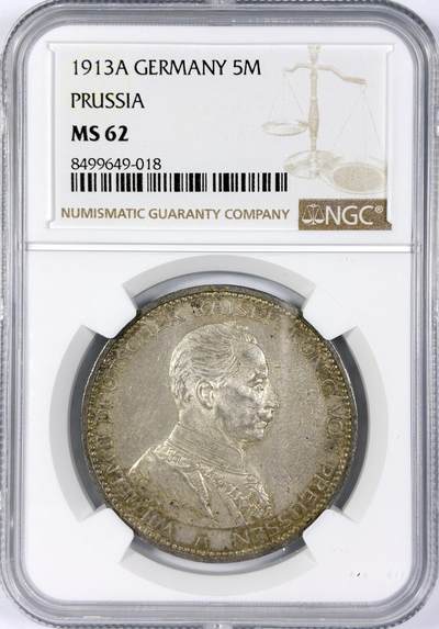 【雨安】【世界币章116期-评级币专场】2025-11-22 周六 19:30 保真【直播拍卖】 - [评级德国] Germany 德国 帝国 J.114 普鲁士 5马克 (1913-1914) 军装 1913年  NGC-MS62