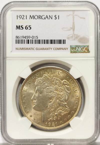 博洋堂世界钱币拍卖第147期（全场包邮） - NGC MS65 美国1921年摩根银币，双面极美淡黄油包浆，转光好品，一步到位的好品相。