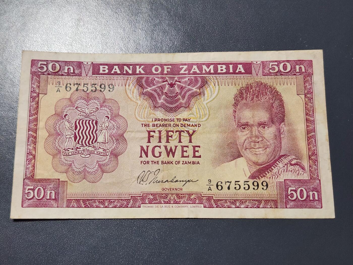 11月19号晚上8点 外国纸币自动截拍第61场 赞比亚 纸币 1969年 50韦恩 签名3 极少 美品
