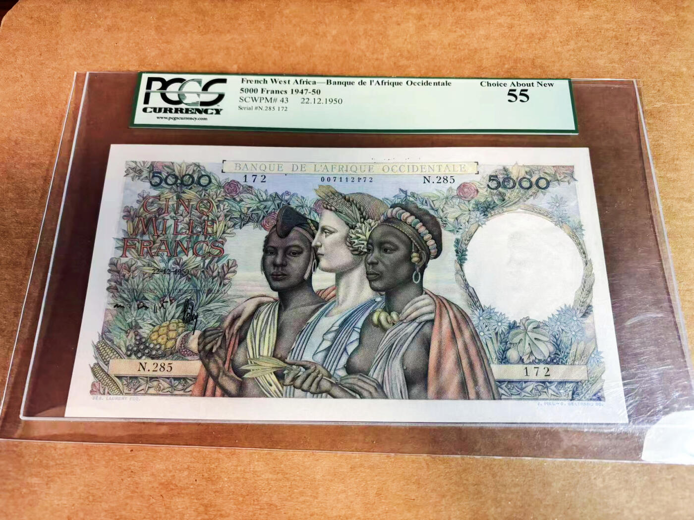 【Blue Auction】世界纸币精拍第752期——18级TOP拍卖/信誉/品质/专业/高效💫 法属西非1947-50年5000法郎 经典“五奶图”备受亲睐 殖民色彩浓厚 超大票幅 状态佳 PCGS绿标55