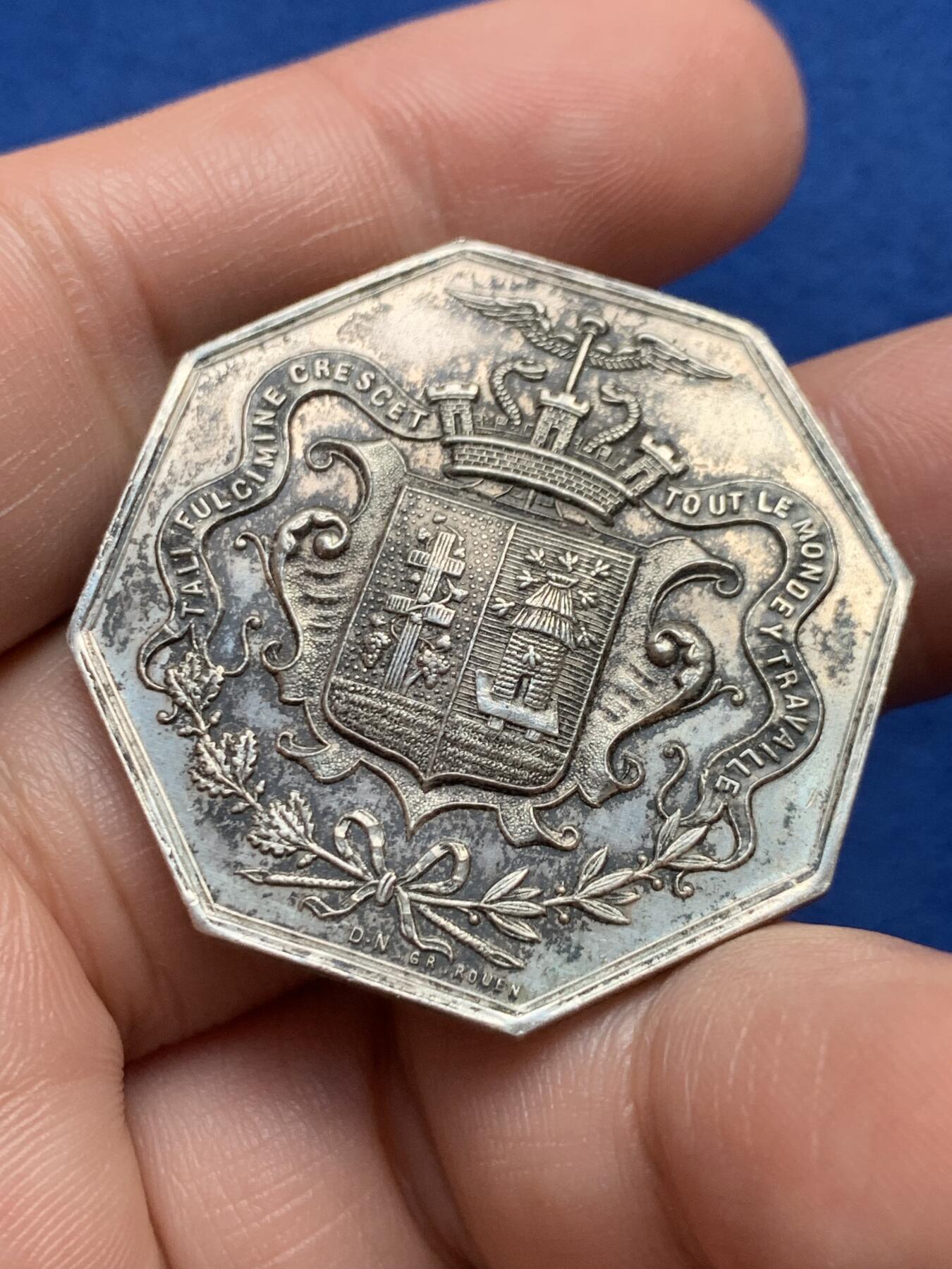 《竞宝斋》第440场 周日，周一，周二 3场连拍 （全场包邮） 法国八角银质代币，埃尔伯夫商会，21.50g，36.2mm，丰饶角1argent边铭