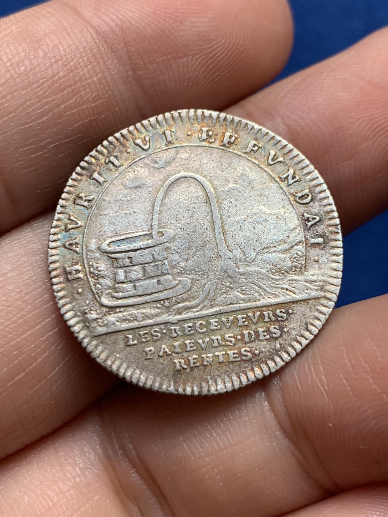 《竞宝斋》第440场 周日，周一，周二 3场连拍 （全场包邮） 法国路易十四头像皇家宝藏银质代币，6.85g，27.7mm