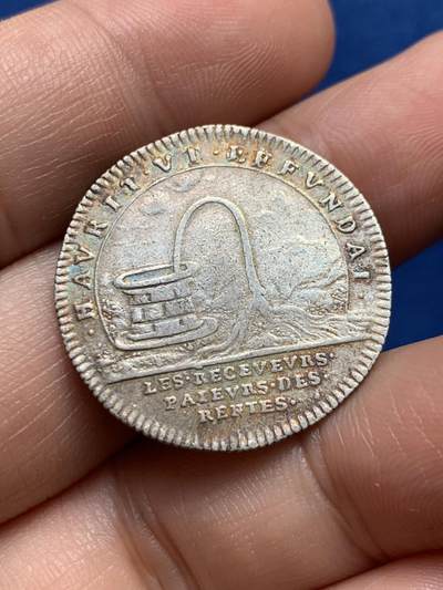 《竞宝斋》第440场 周日，周一，周二 3场连拍 （全场包邮） - 法国路易十四头像皇家宝藏银质代币，6.85g，27.7mm