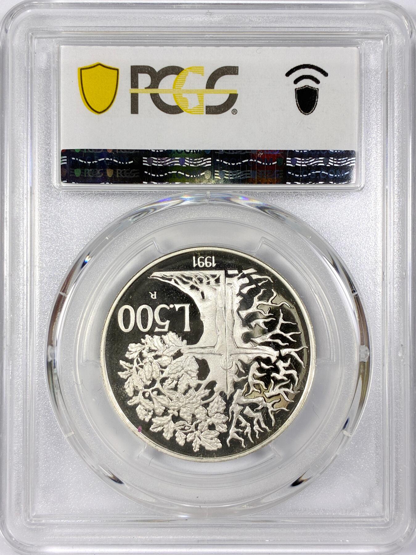 【雨安】【世界币章116期-评级币专场】2025-11-22 周六 19:30 保真【直播拍卖】 [评级现代] Italy 意大利 500里拉 1991年 动物和植物 PCGS-PR69DCAM