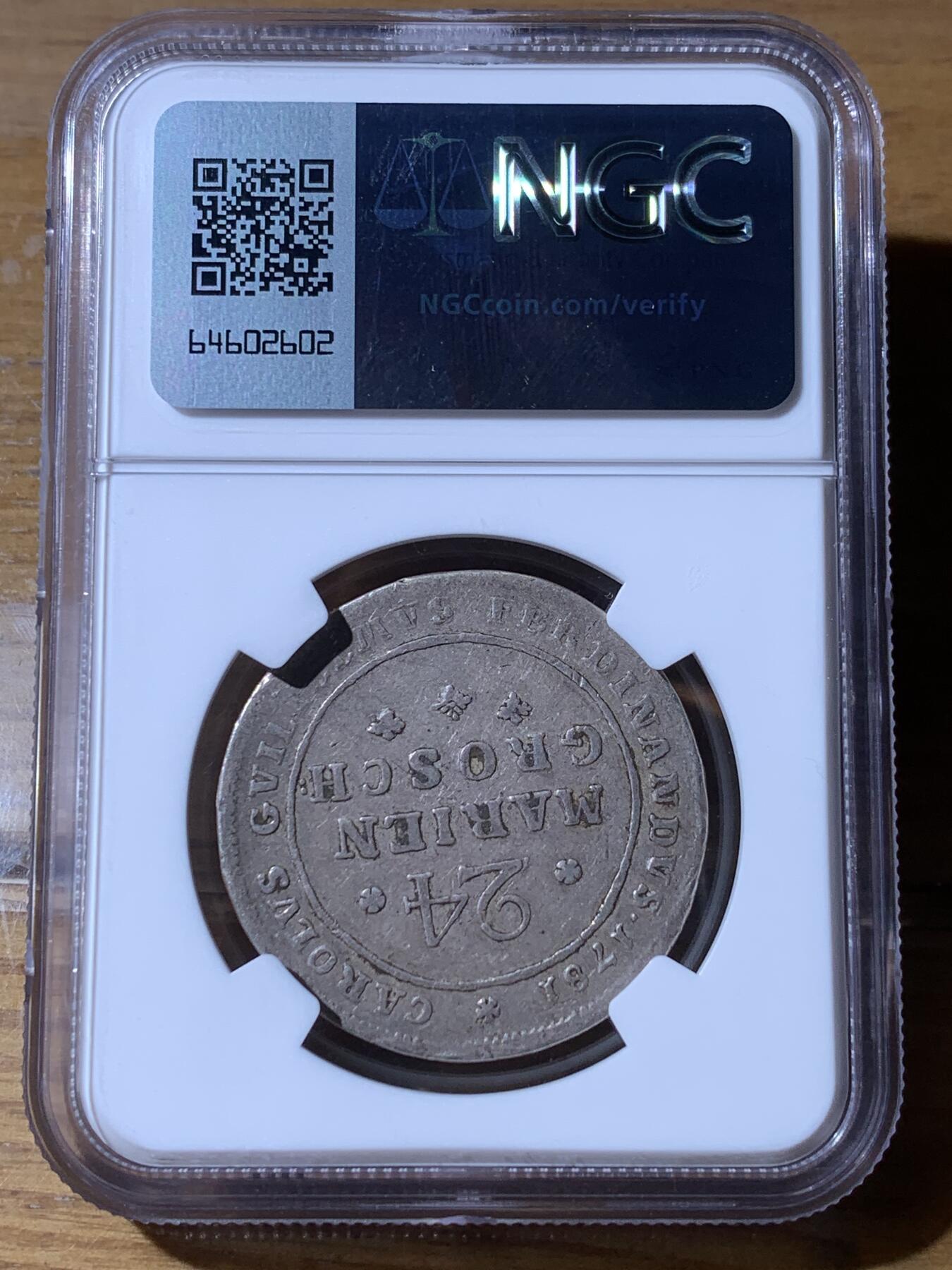 中外钱币第五场 NGC-VF25德国1781年野人银币24格罗申