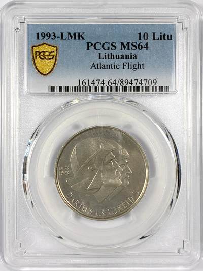 【雨安】【直播拍卖】【世界币章116期-评级币】2025-11-22 周六 19:30 保真 - [评级现代] Lithuania 立陶宛 10拉特 1993年 大西洋航空  PCGS-MS64
