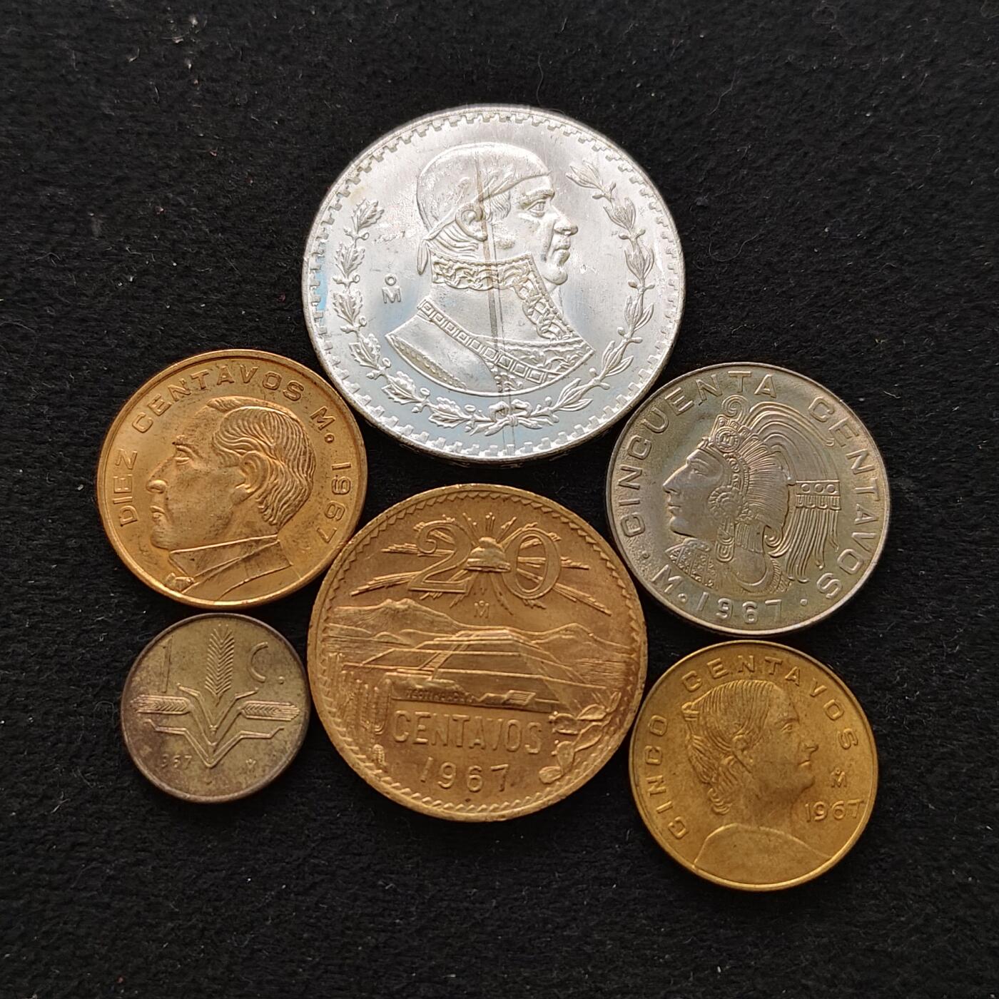 【全场包邮】纯粹捡漏拍479场（免费代拍第16场） 墨西哥1967年原光6枚套币