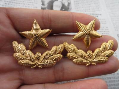 10--87早期武警将军肩章星星一对松枝一付（铜皮材质，松枝有背纹版） - 10--87早期武警将军肩章星星一对松枝一付（铜皮材质，松枝有背纹版）