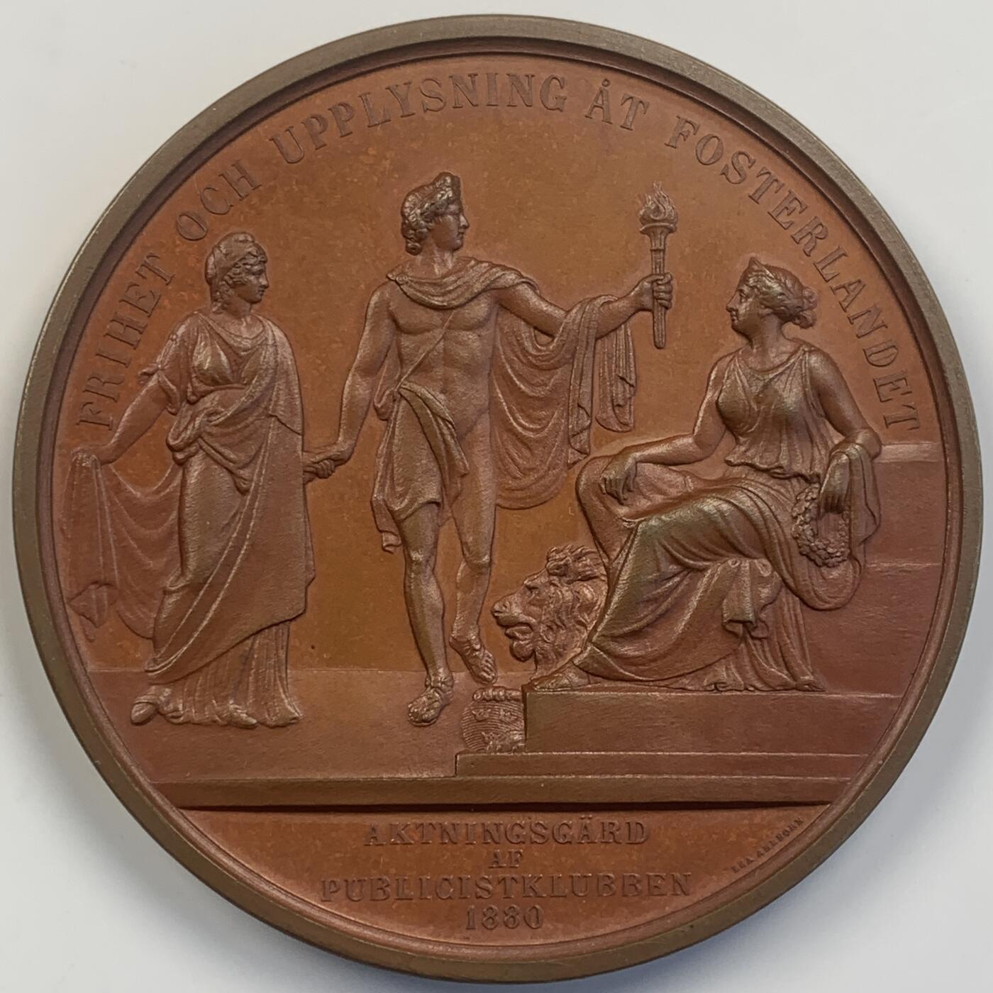 掌中浮雕-藏着的欧洲第042场 1880年瑞典社会评论家拉尔斯•约翰•西塔铜章 ，78mm，女雕模师L.ahlborn雕刻，罕见