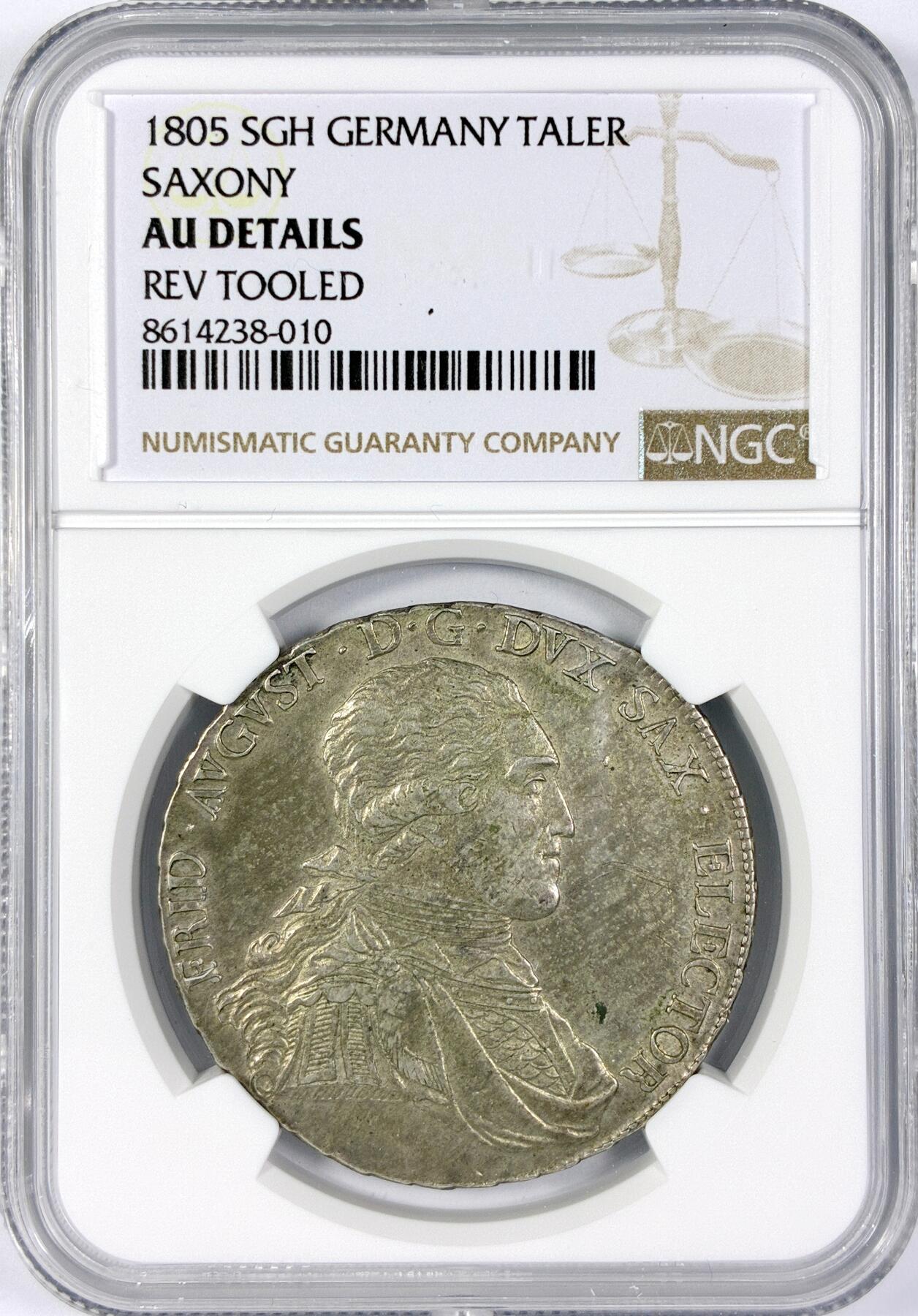 【雨安】【世界币章116期-评级币专场】2025-11-22 周六 19:30 保真【直播拍卖】 [评级德国] Germany 德国 德意志 1泰勒 Saxony萨克森 奥古斯特 军装 1805年  NGC-AU