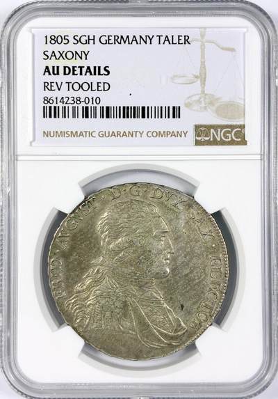 【雨安】【世界币章116期-评级币专场】2025-11-22 周六 19:30 保真【直播拍卖】 - [评级德国] Germany 德国 德意志 1泰勒 Saxony萨克森 奥古斯特 军装 1805年  NGC-AU