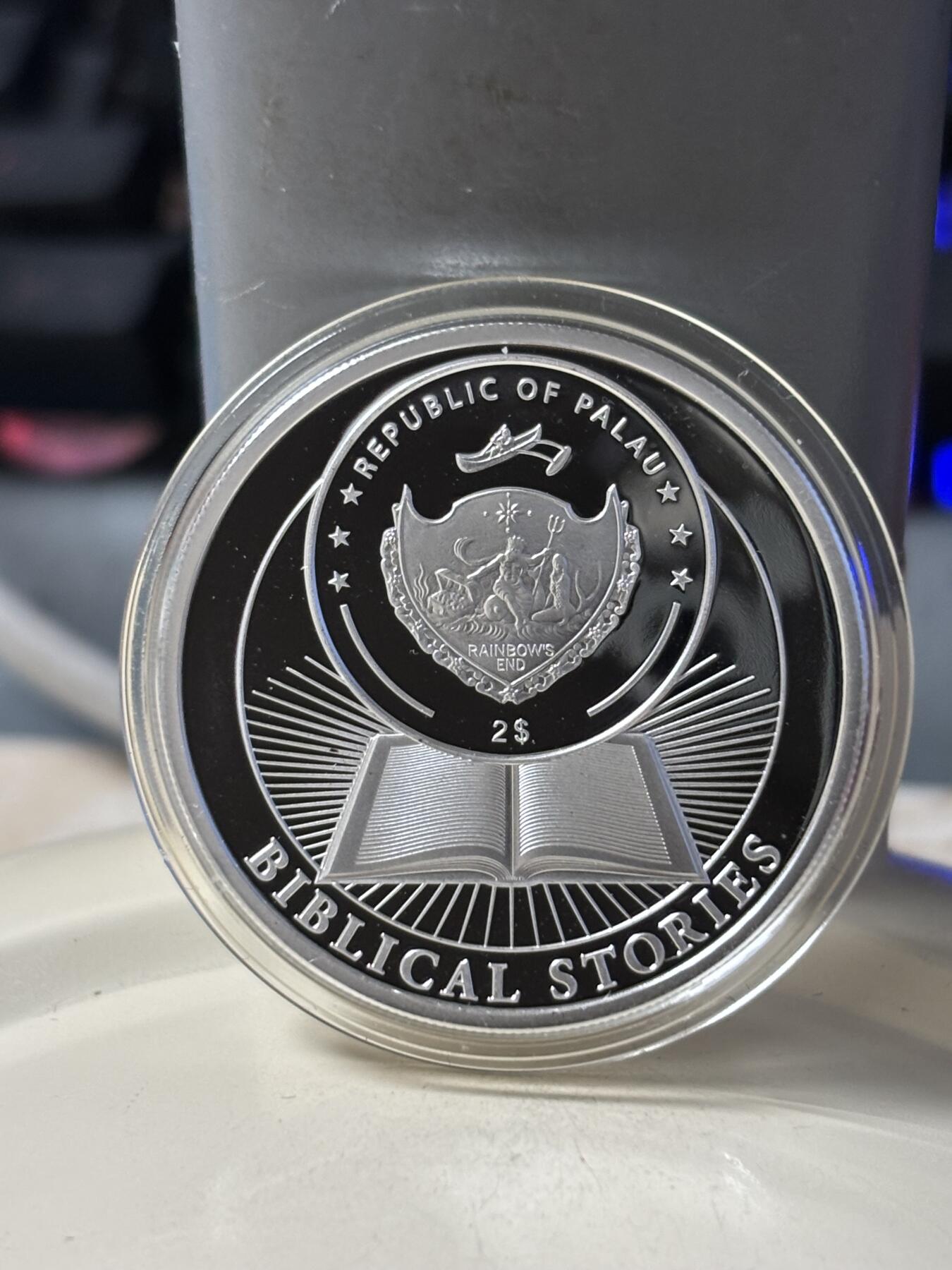 第182期拍卖 2017年帕劳2元精制部分彩色精制银币 圣经故事系列-狮穴中的丹尼尔 发行量：1千 盒证全，1/2盎司