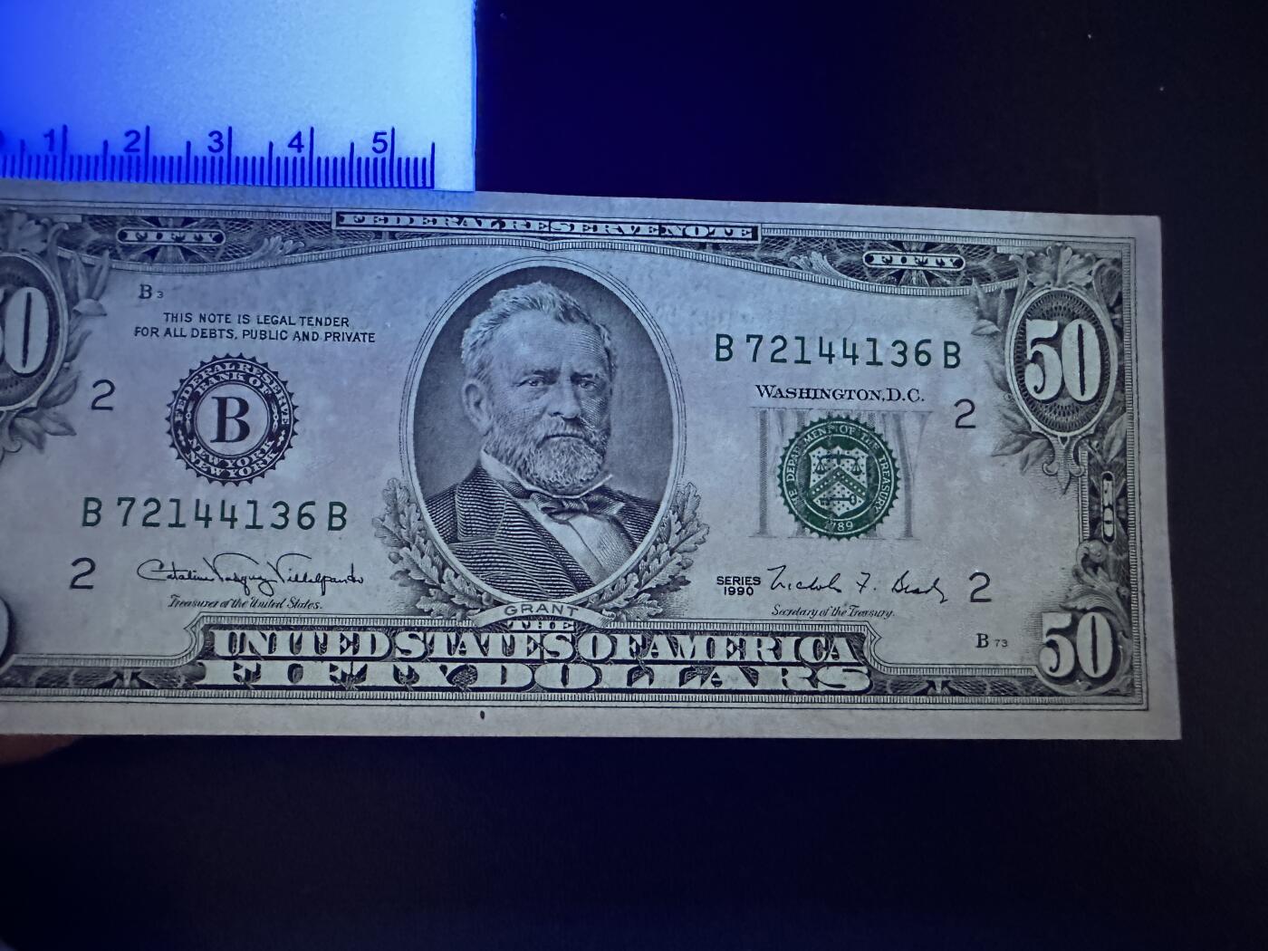 《外钞收藏家》第五百八十六期（品种丰富、精品多）（本平台长期征集拍品、欢迎藏友们联系合作） 1990年美国小头版50美元 UNC-