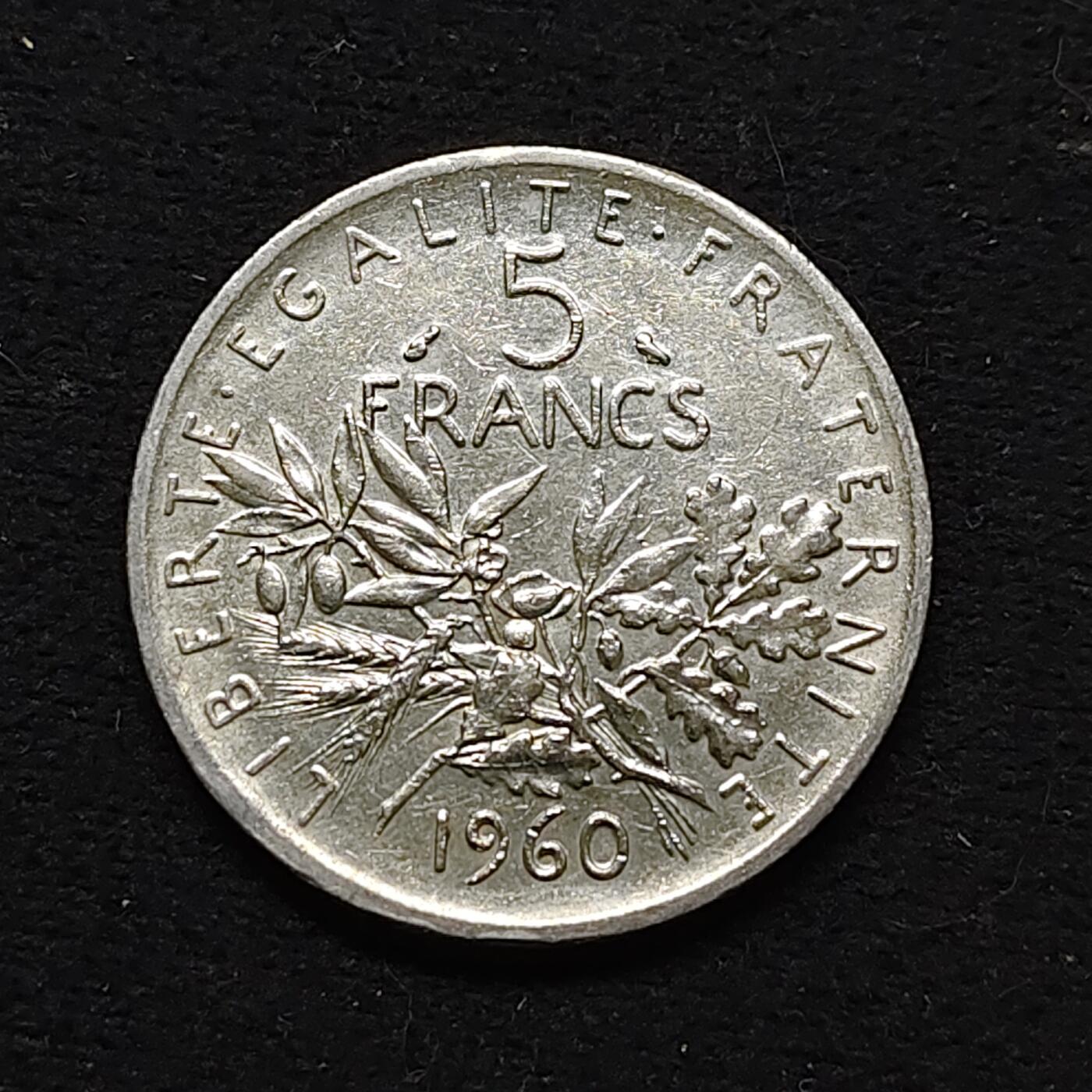 【全场包邮】纯粹捡漏拍479场（免费代拍第16场） 法国1960年播种女神5法郎（29毫米12克）银币