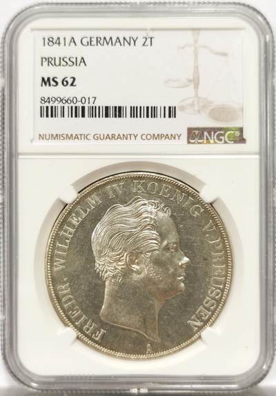 博洋堂世界钱币拍卖第147期（全场包邮） - NGC MS62 德国普鲁士1841年威廉四世2泰勒，经典普鲁士大窗帘，威四早期版头像