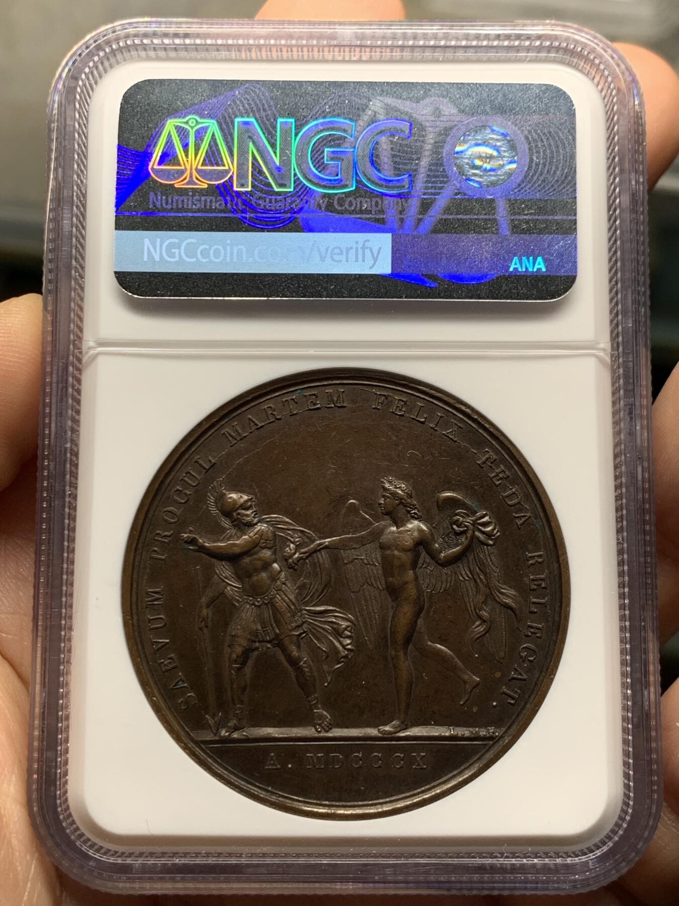 《竞宝斋》第440场 周日，周一，周二 3场连拍 （全场包邮） NGC MS61BN 法国1810年原铸拿破仑&玛丽路易丝纪念大铜章