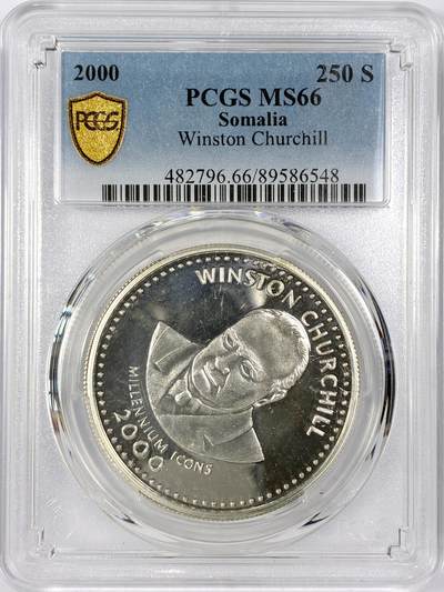 【雨安】【世界币章116期-评级币专场】2025-11-22 周六 19:30 保真【直播拍卖】 - [评级现代] Somalia 索马里 250先令 2000年 丘吉尔  PCGS-MS66