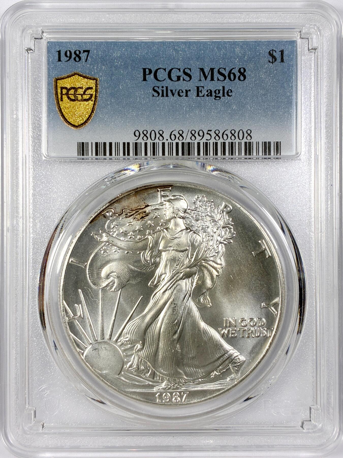 【雨安】【世界币章116期-评级币专场】2025-11-22 周六 19:30 保真【直播拍卖】 [评级现代] USA 美国 投资银 行走女神 1盎司 1987年  PCGS-MS68