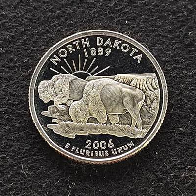 【全场包邮】纯粹捡漏拍479场（免费代拍第16场） - 美国2006年25分州币系列北达科塔州美国野牛（24.3毫米6.25克）精制纪念银币