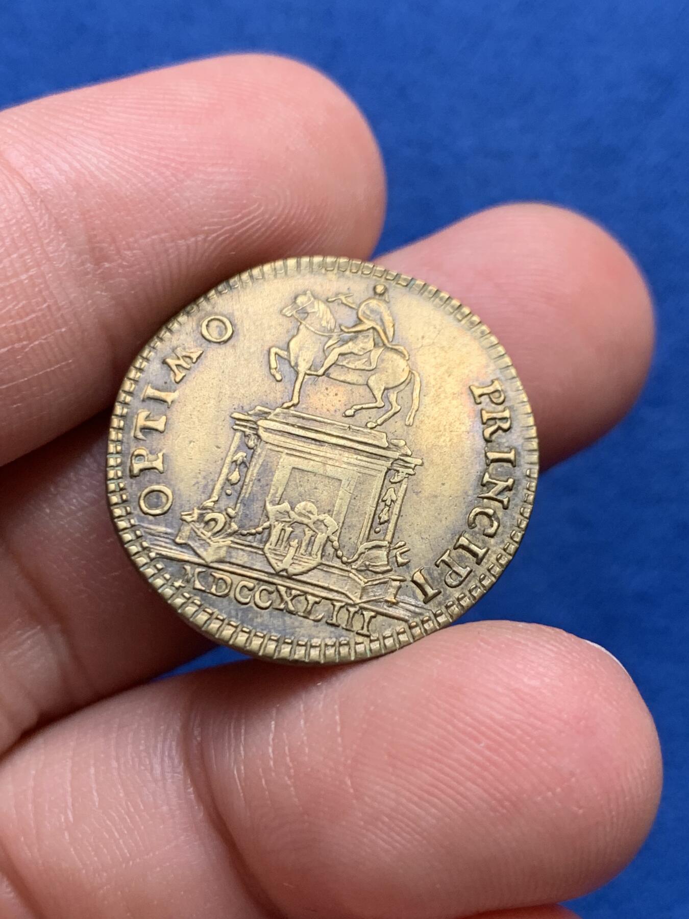 《竞宝斋》第440场 周日，周一，周二 3场连拍 （全场包邮） 法国波尔多地区路易十五雕像铜质代币，3.66g，24mm