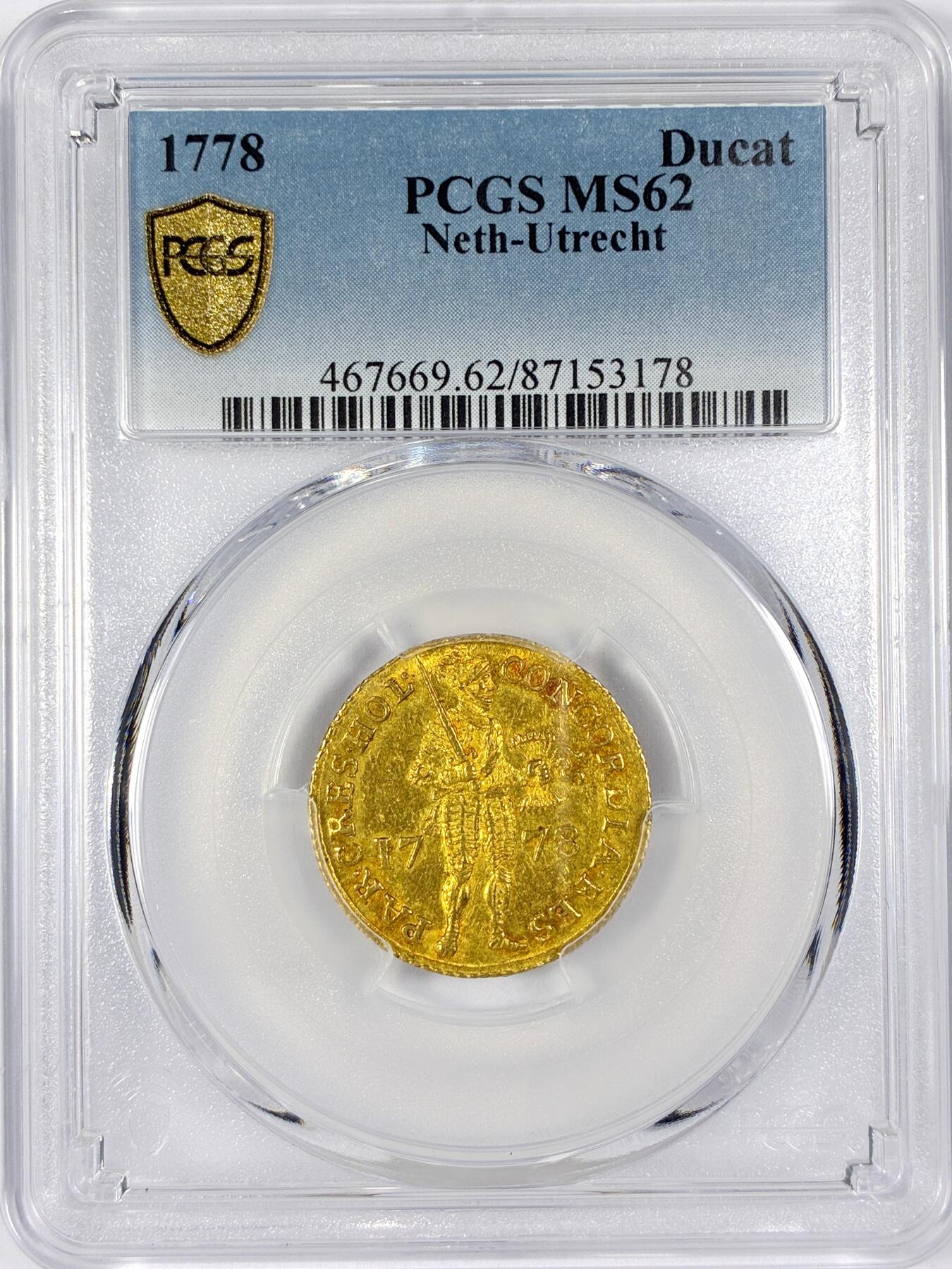 【雨安】【世界币章116期-评级币专场】2025-11-22 周六 19:30 保真【直播拍卖】 [金币] Netherlands 荷兰 共和国 乌特勒支 1杜卡特 1778年  PCGS-MS62