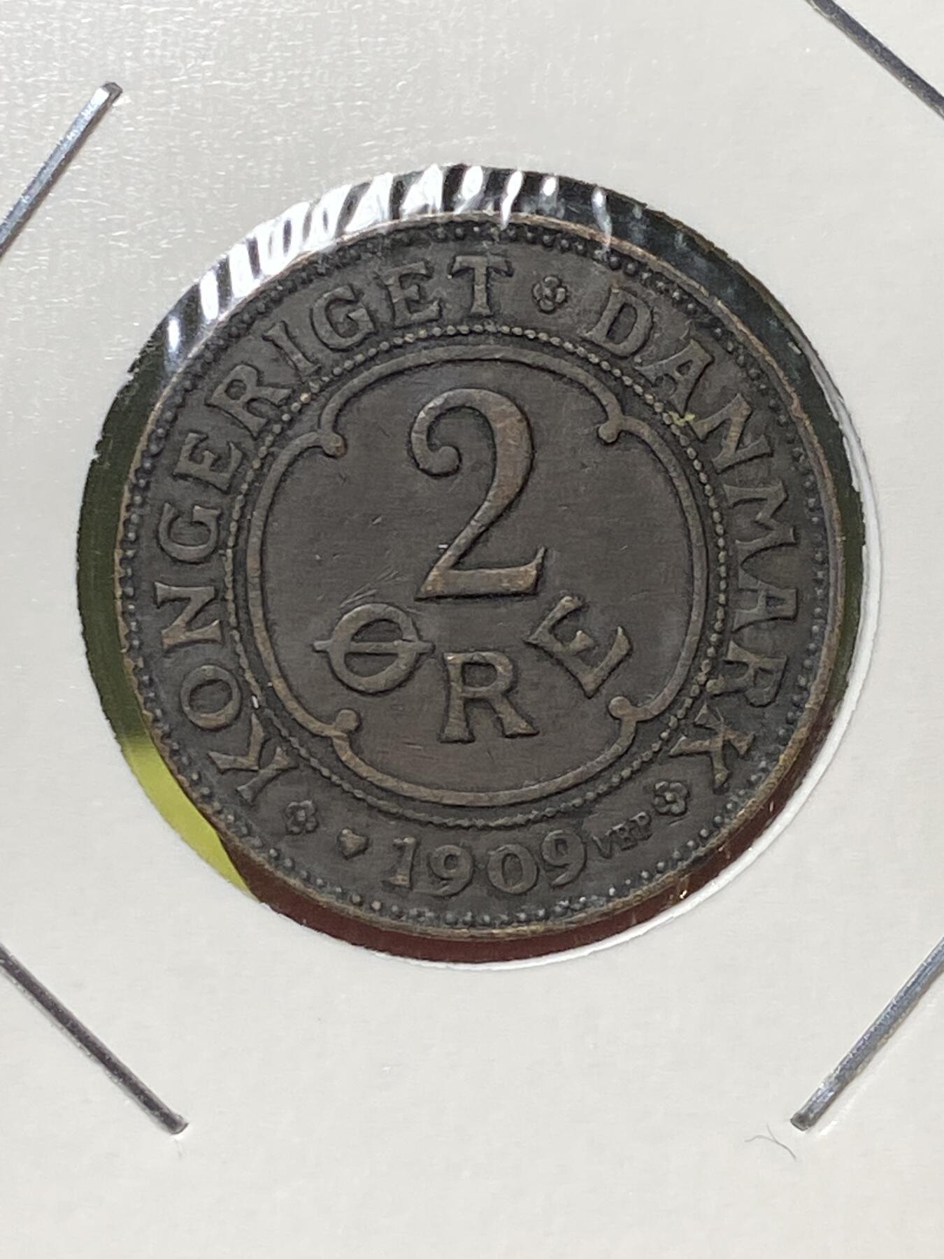 2025年第一百三十场(总第一百五十六场）外国好品纸夹散币场(免佣金) 少见好品–丹麦🇩🇰1909年2欧尔(弗雷德里克八世时期，VBP;GJ版)