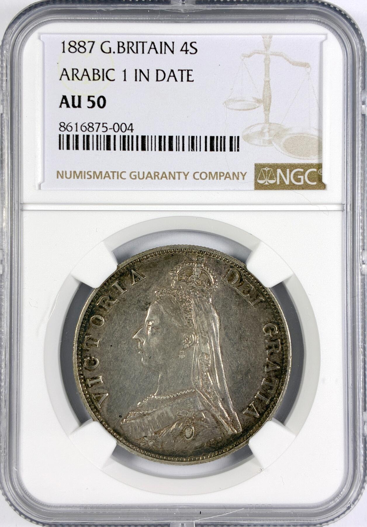 【雨安】【世界币章116期-评级币专场】2025-11-22 周六 19:30 保真【直播拍卖】 [评级欧洲] Great Britain 英国 4先令 2弗洛林 1887年 维多利亚  NGC-AU50