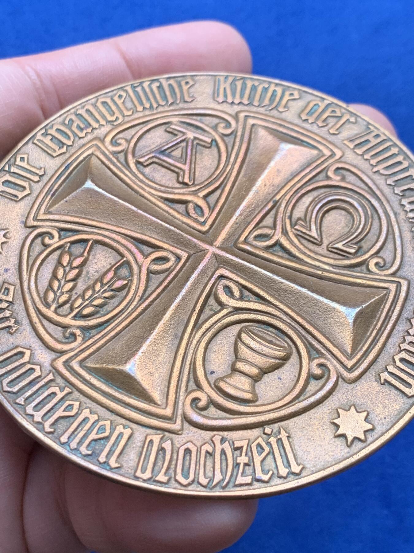 《竞宝斋》第440场 周日，周一，周二 3场连拍 （全场包邮） 德国 旧普鲁士联盟福音教会结婚纪念大铜章 77.4cm 77.9g 少见