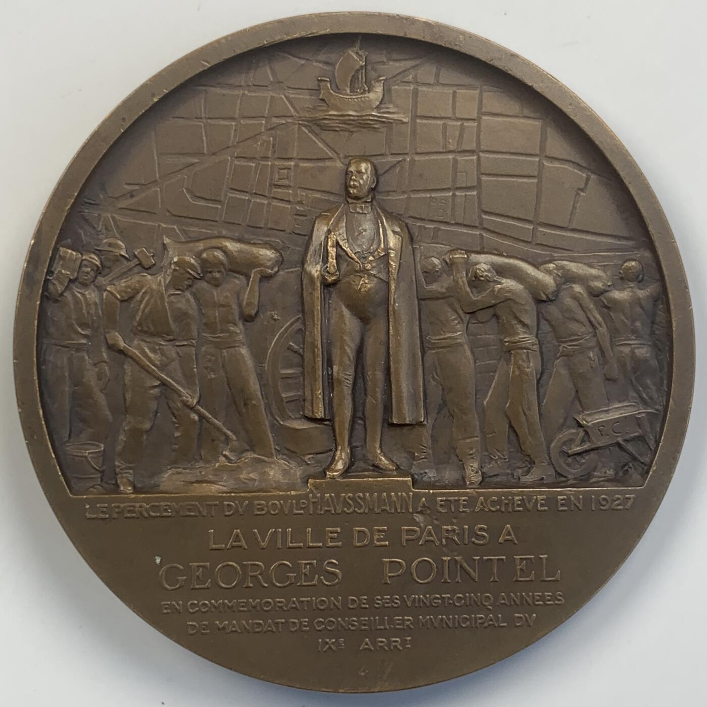 掌中浮雕-藏着的欧洲第042场 1927年法国乔治·潘泰尔纪念巴黎奥斯曼大道竣工大铜章，63mm，110g