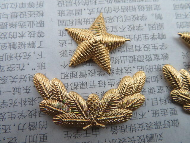 09--87早期武警将军肩章星星一对松枝一付（铜皮材质，松枝无背纹版）