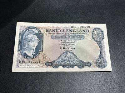 《外钞收藏家》第五百八十六期（品种丰富、精品多）（本平台长期征集拍品、欢迎藏友们联系合作） - 英国B序列5镑 非全新 品相如图 号码无47靓号