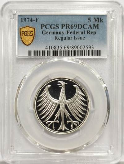 博洋堂世界钱币拍卖第147期（全场包邮） - PCGS PR69DCAM 联邦德国1974年F厂精制5马克银币，冠军分！