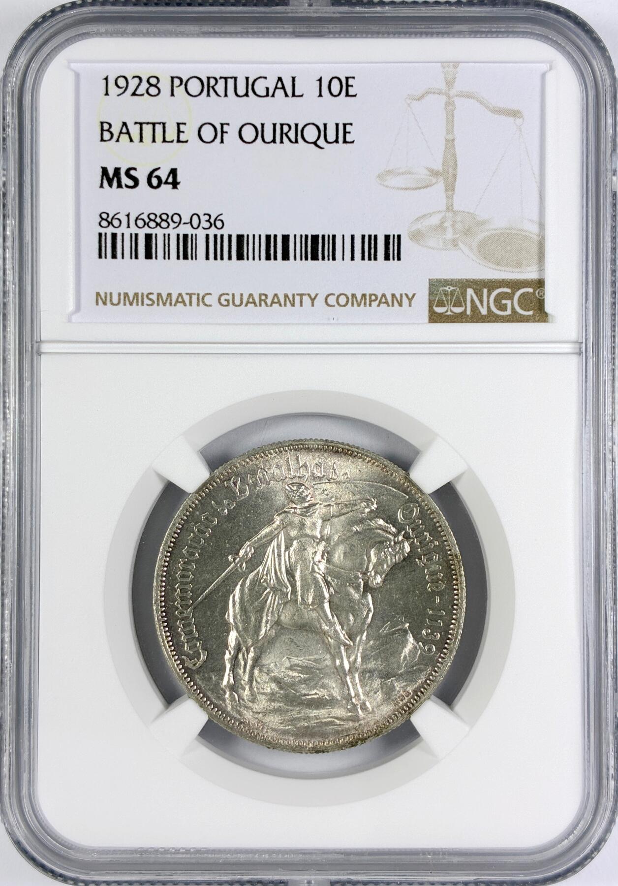 【雨安】【世界币章116期-评级币专场】2025-11-22 周六 19:30 保真【直播拍卖】 [评级欧洲] Portugal 葡萄牙 Republic 10埃斯库多 KM#0579 1928年 奥里基战役 1928年  NGC-MS64