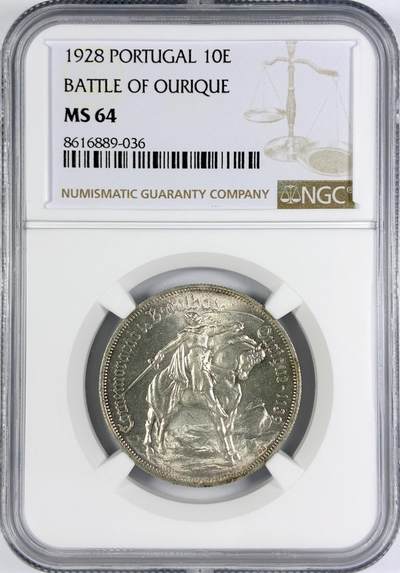 【雨安】【世界币章116期-评级币专场】2025-11-22 周六 19:30 保真【直播拍卖】 - [评级欧洲] Portugal 葡萄牙 Republic 10埃斯库多 KM#0579 1928年 奥里基战役 1928年  NGC-MS64