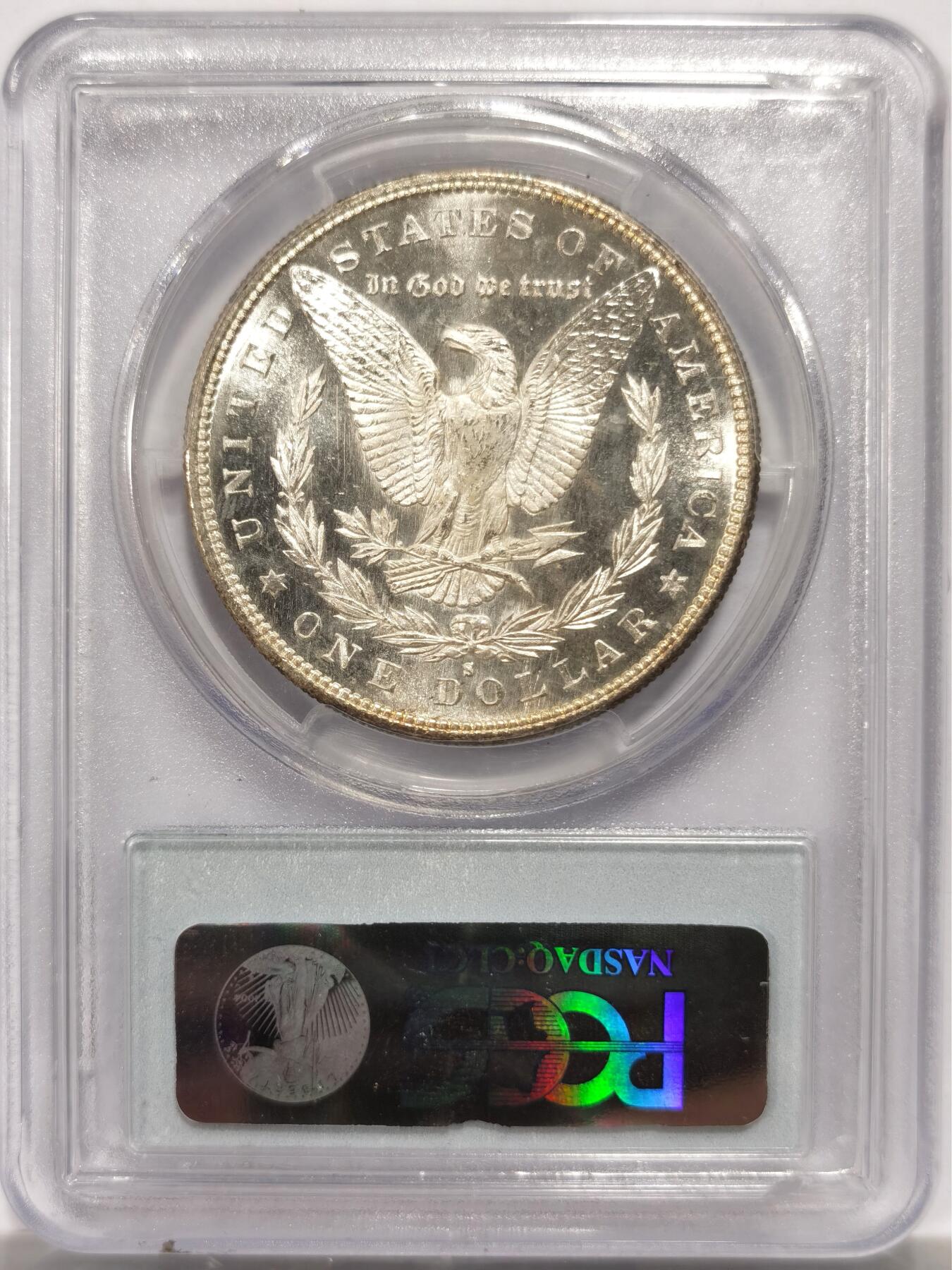博洋堂藏家专场系列之美国钱币白金之夜专场暨第148期（全场包邮） PCGS MS66 美国1880 S 摩根 币面霜感十足 鹰面铸痕清晰可见 品相完美 背面卡槽有二小缺