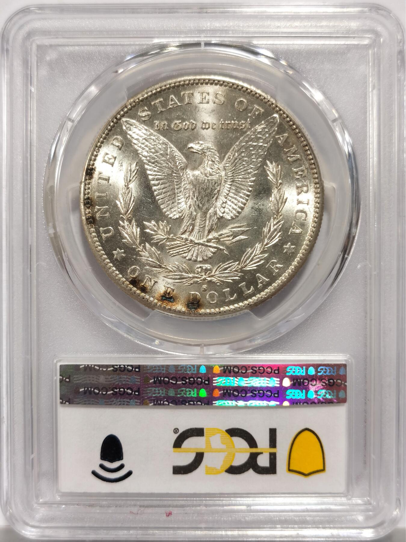 博洋堂藏家专场系列之美国钱币白金之夜专场暨第148期（全场包邮） PCGS AU58 美国1889 S 摩根 铸造量极低（700,000）的关键年 麦稀奇首见稀有版别 严重低评 铸打深俊 币面银光闪耀 点状彩虹包浆点缀 不可多得的收藏佳品