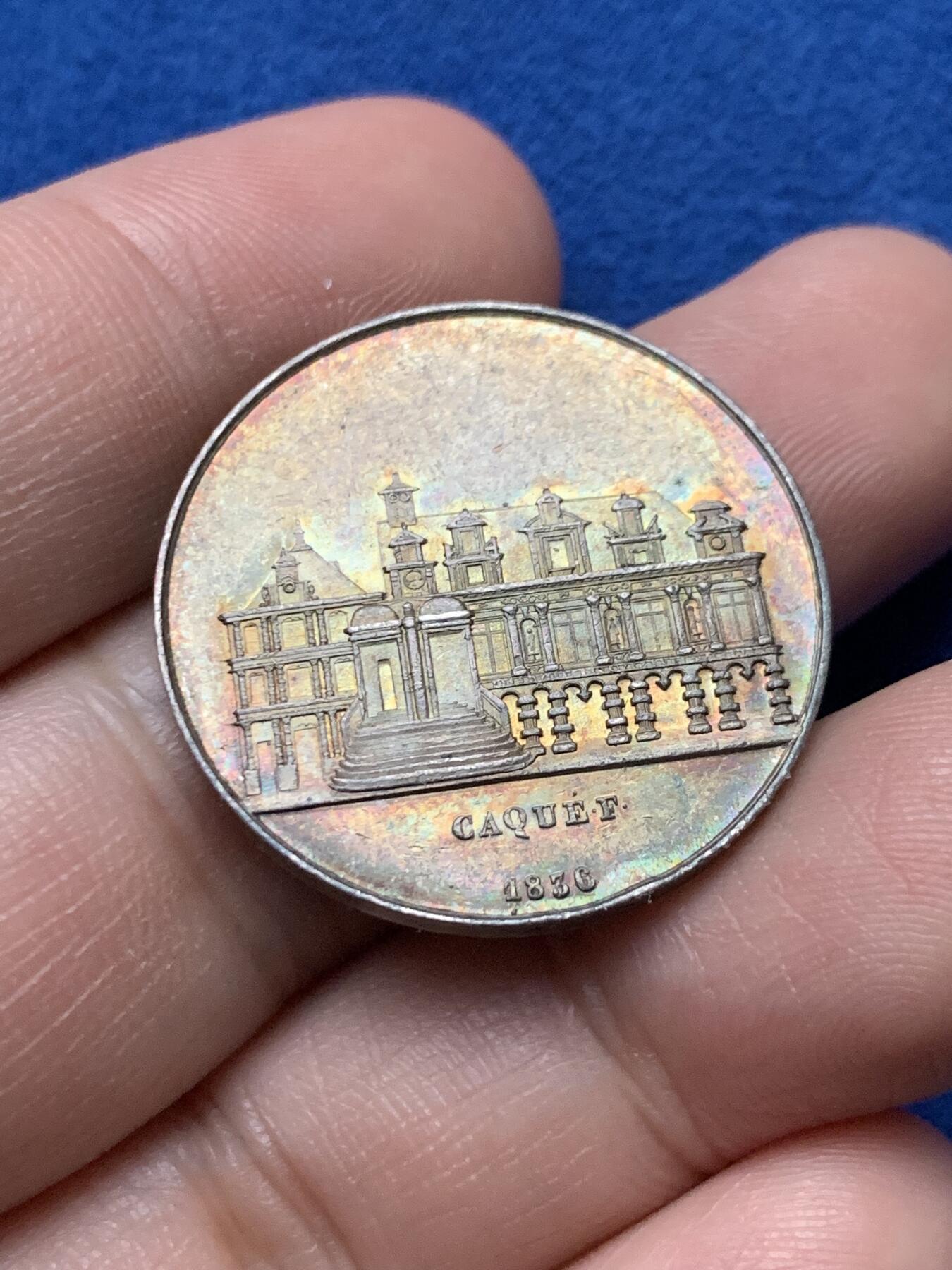 《竞宝斋》第440场 周日，周一，周二 3场连拍 （全场包邮） 法国拉罗谢尔市政委员会银质代币，8.83g，28.3mm，手指边铭