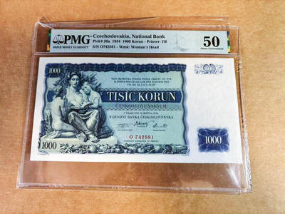 【Blue Auction】世界纸币精拍第752期——18级TOP拍卖/信誉/品质/专业/高效💫 - 【实钞】捷斯 1934年1000克朗 超大票幅 设计精美 PMG50