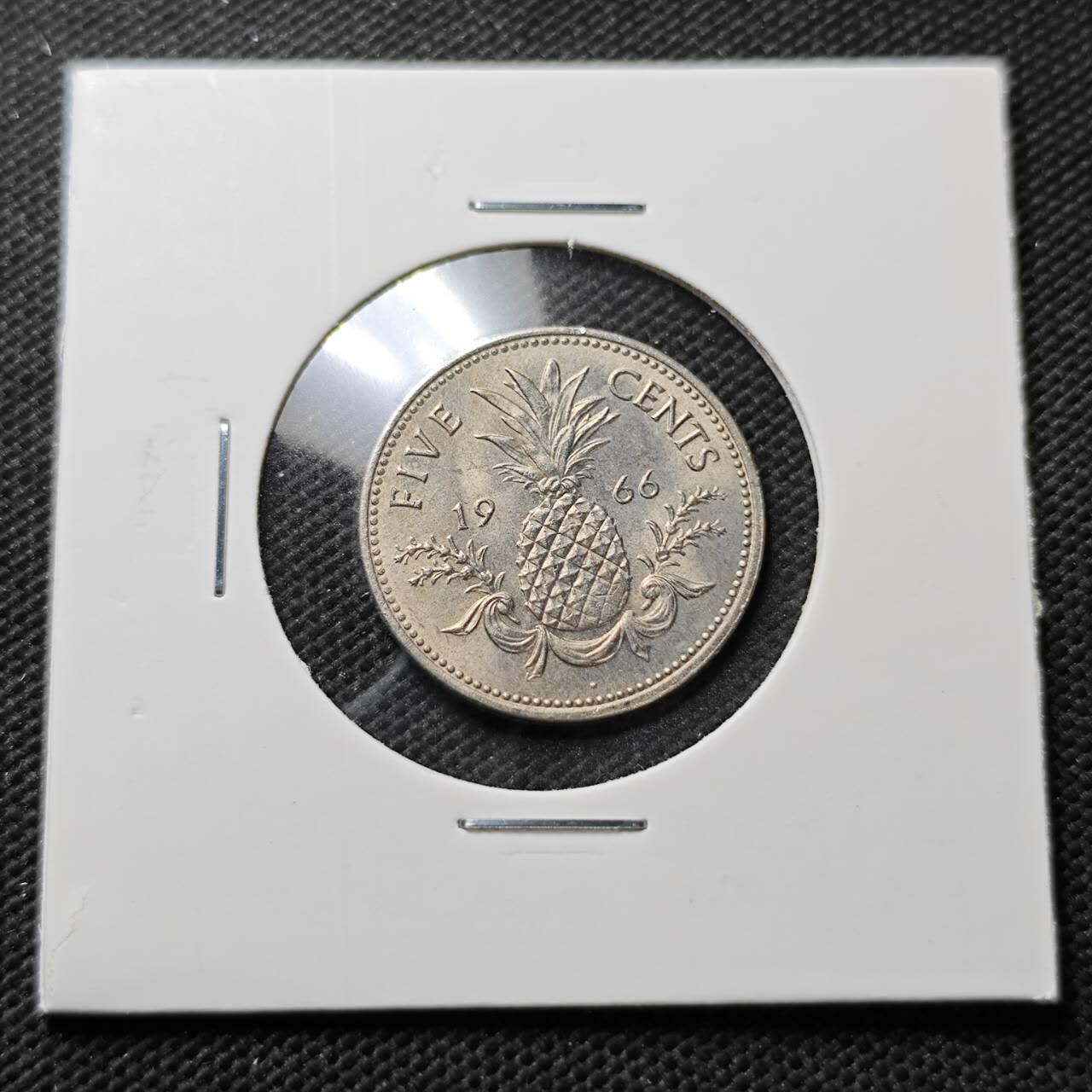 KK钱币收藏小铺  第373场  2月预留时间 周末发货  1966巴哈马5分 菠萝