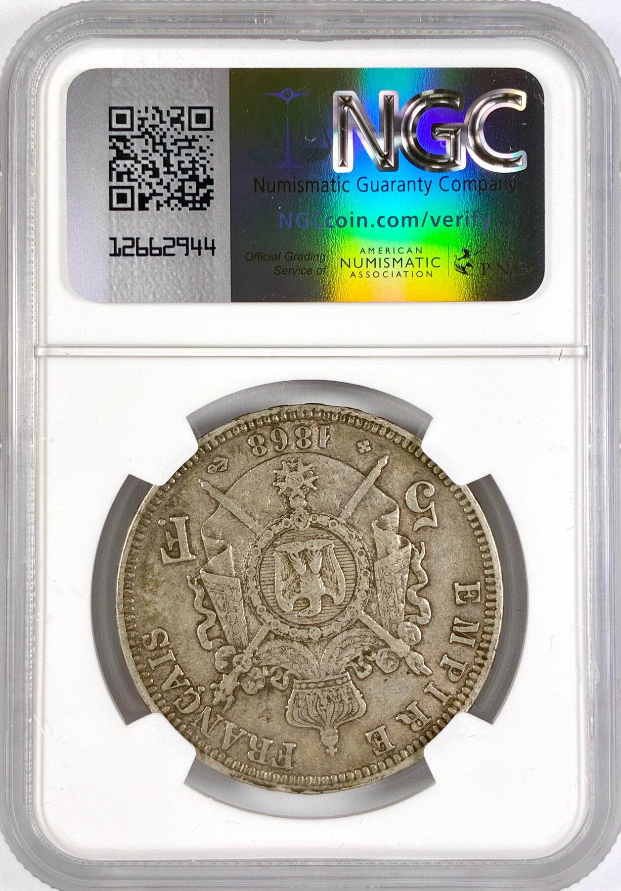 【雨安】【世界币章116期-评级币专场】2025-11-22 周六 19:30 保真【直播拍卖】 [评级法国] France 法国 5法郎 KM#0799 (1861-1870) 拿破仑三世  NGC-XF40