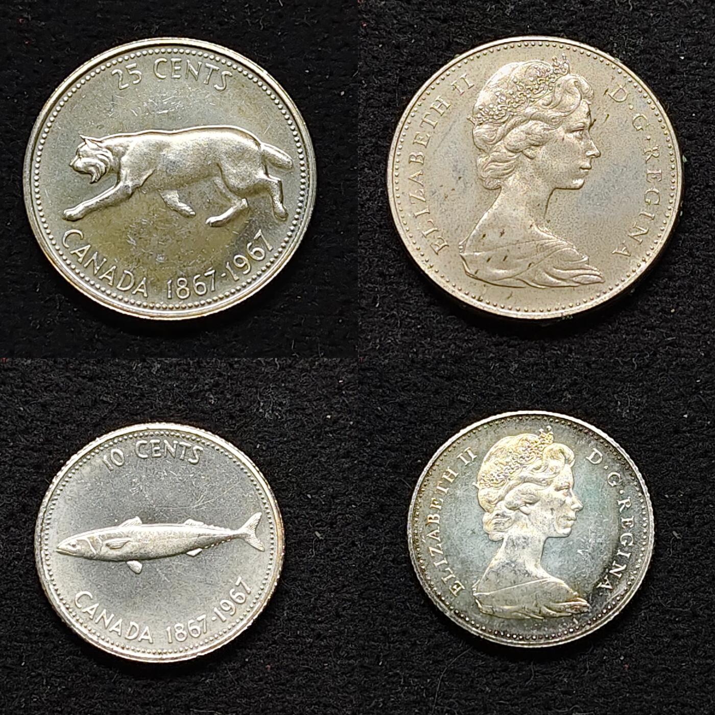 【全场包邮】纯粹捡漏拍479场（免费代拍第16场） 加拿大1967年联邦百年4银1镍1铜纪念套币6枚全套