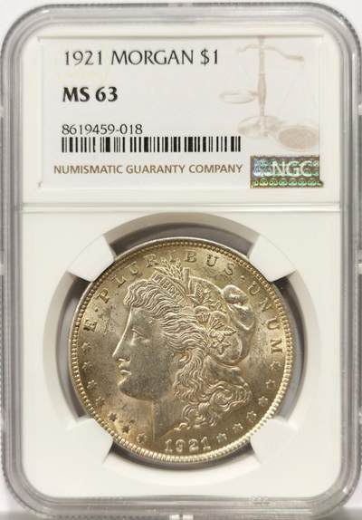 博洋堂世界钱币拍卖第147期（全场包邮） - NGC MS63 美国1921年摩根银币，BU转光好品。