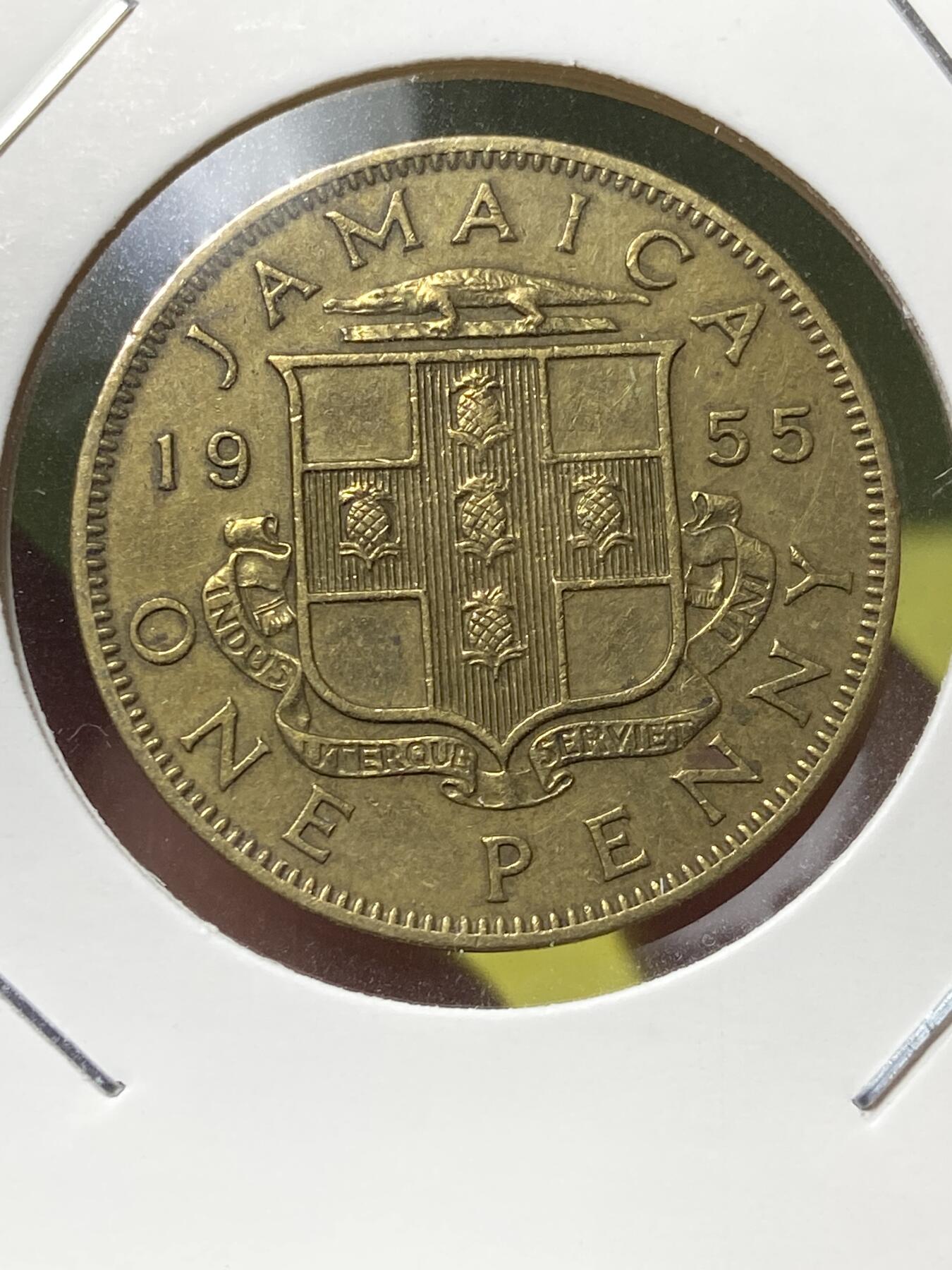 2025年第一百三十场(总第一百五十六场）外国好品纸夹散币场(免佣金) 英属牙买加1955年1便士(伊丽莎白二世第一版，大字版)