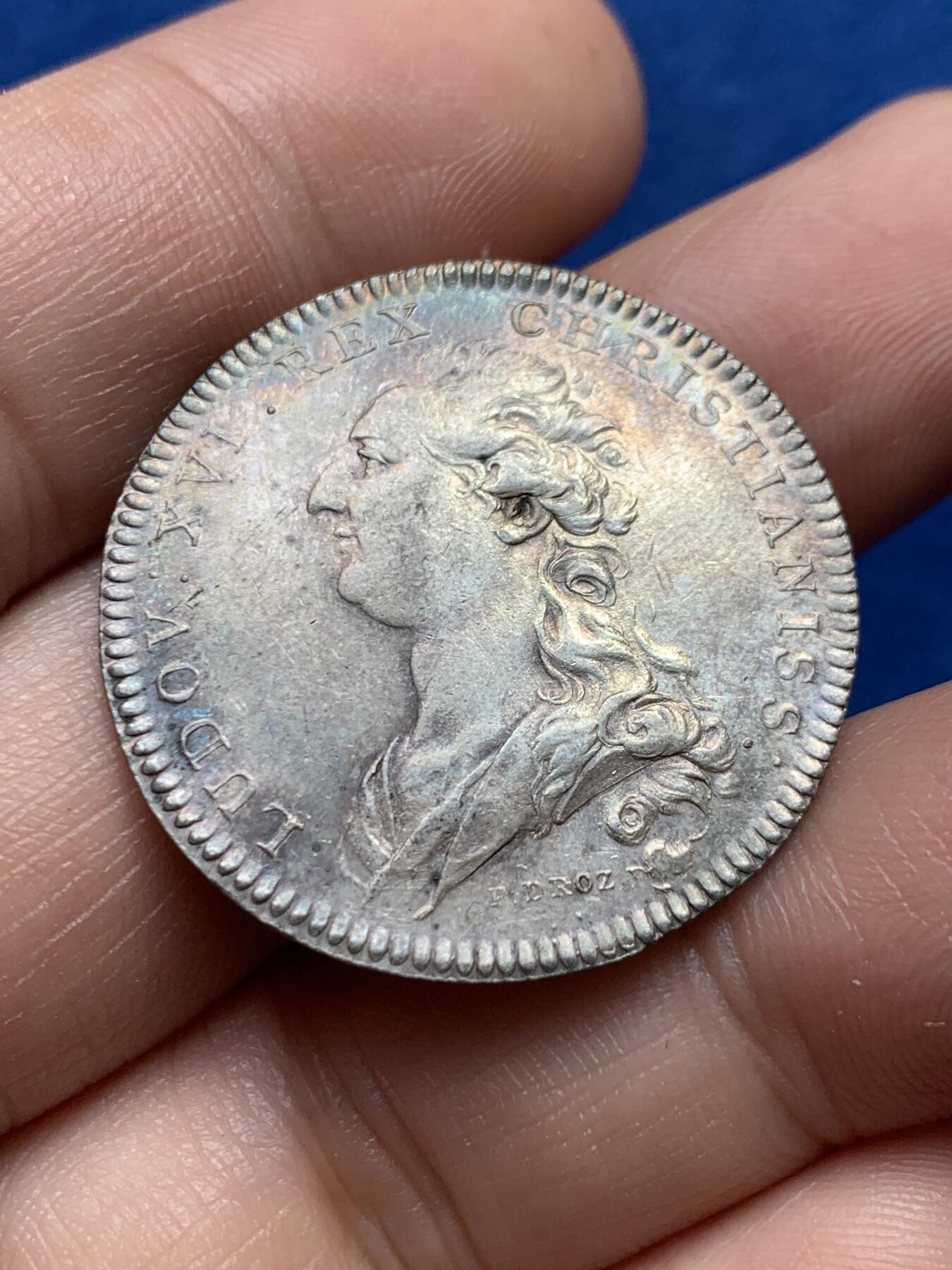 《竞宝斋》第440场 周日，周一，周二 3场连拍 （全场包邮） 法国路易十六头像年金支付银质JETON，8.7g，30.5mm