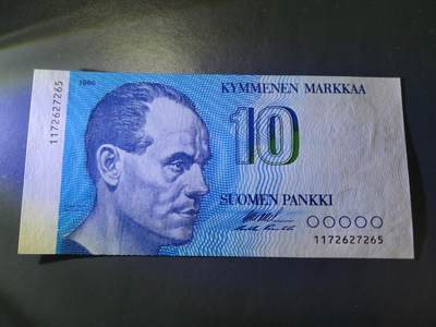 11月21号晚上8点 外国纸币自动截拍第61场 - 芬兰10马克纸币  1986年 新品
