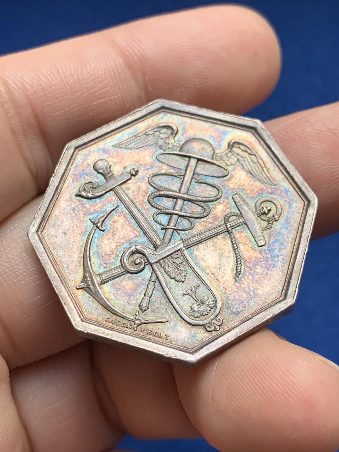 《竞宝斋》第440场 周日，周一，周二 3场连拍 （全场包邮） 法国八角银章，布克的勃艮第和阿勒尔运河公司，18.48g，34.5mm，丰饶角边铭