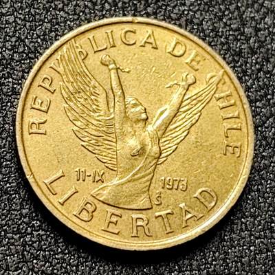 泉币菌-第132场-精品福利场 - 长翅膀的自由女神 智利1989年5比索 黄铜硬币19.0毫米 2.8克