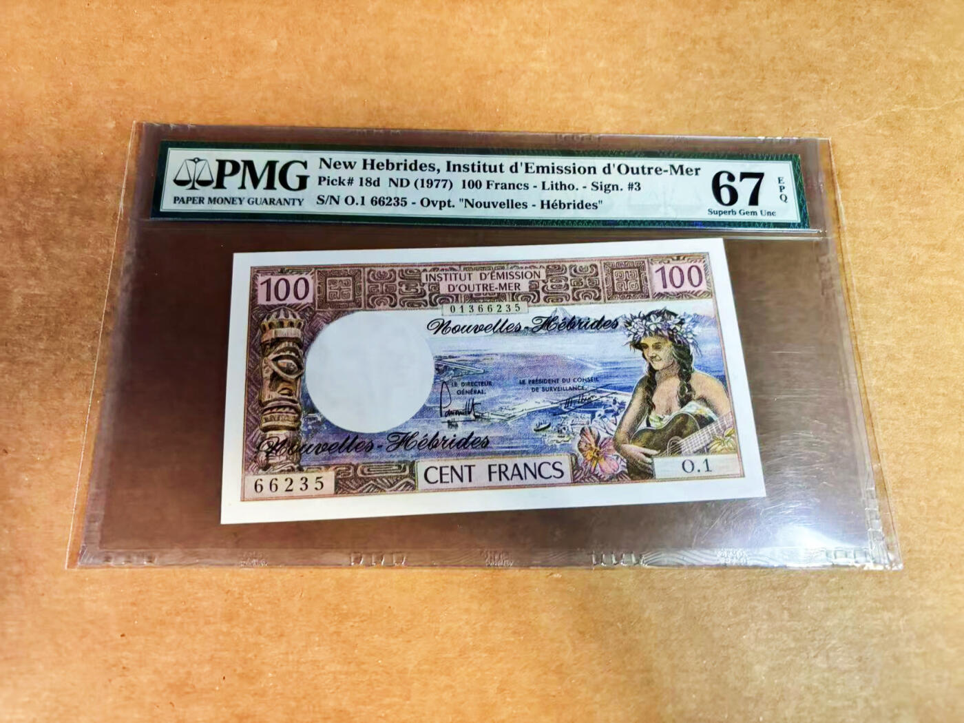 【Blue Auction】世界纸币精拍第752期——18级TOP拍卖/信誉/品质/专业/高效💫 【无47】新赫布里底 1977年100法郎 PMG67EPQ