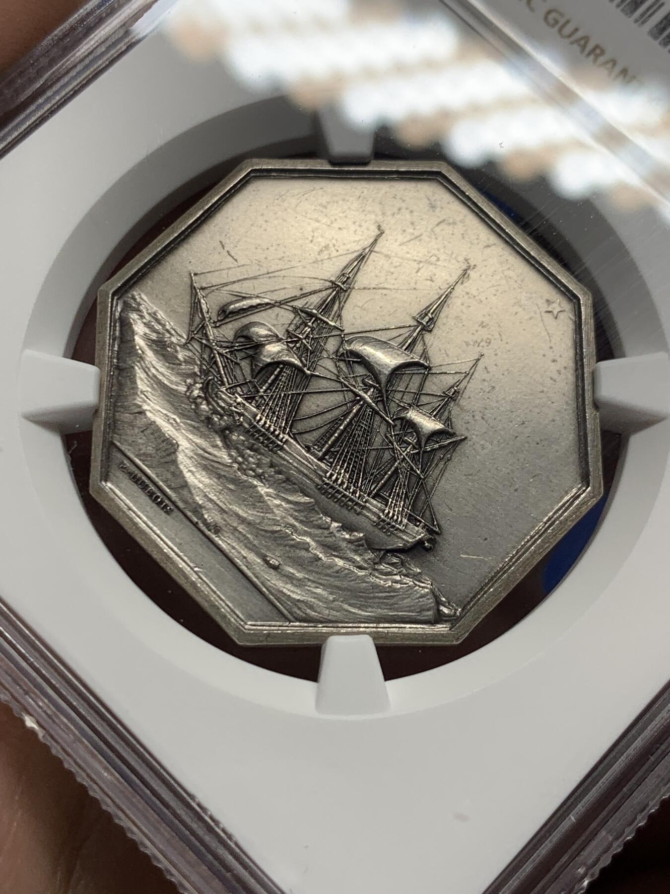 《竞宝斋》第440场 周日，周一，周二 3场连拍 （全场包邮） NGC UNCD 法国波尔多海上保险公司八角银质代币